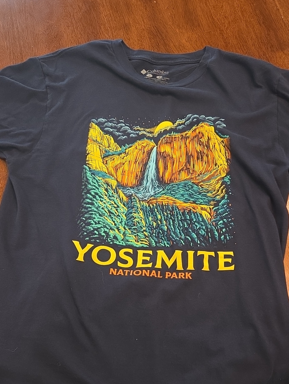 Columbia Navy Yosemite Graphic Tee with Yellow and Teal Print